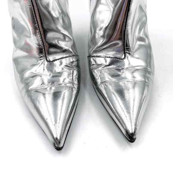 BALENCIAGA Slash Metallic Silver Boots Mirror Leather Pointed Toe Sz 36 / 6 US - Picture 3 of 11